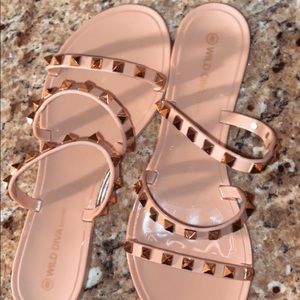 Nude studded jelly sandals